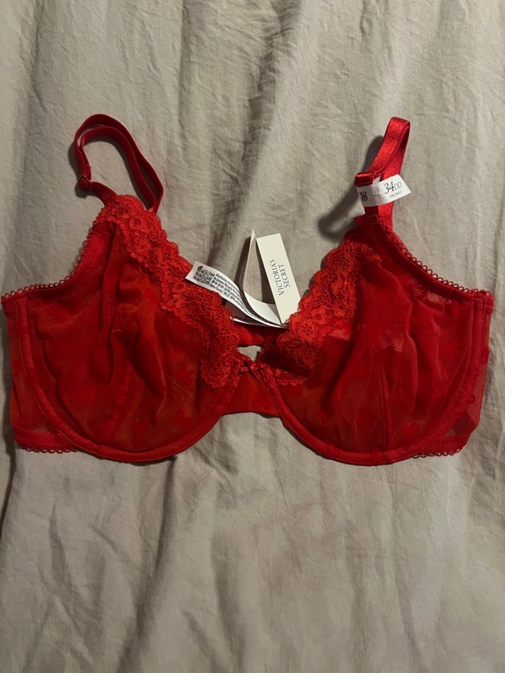 NWT Victoria's Secret Red Sheer Lace Unlined Underwire Bra